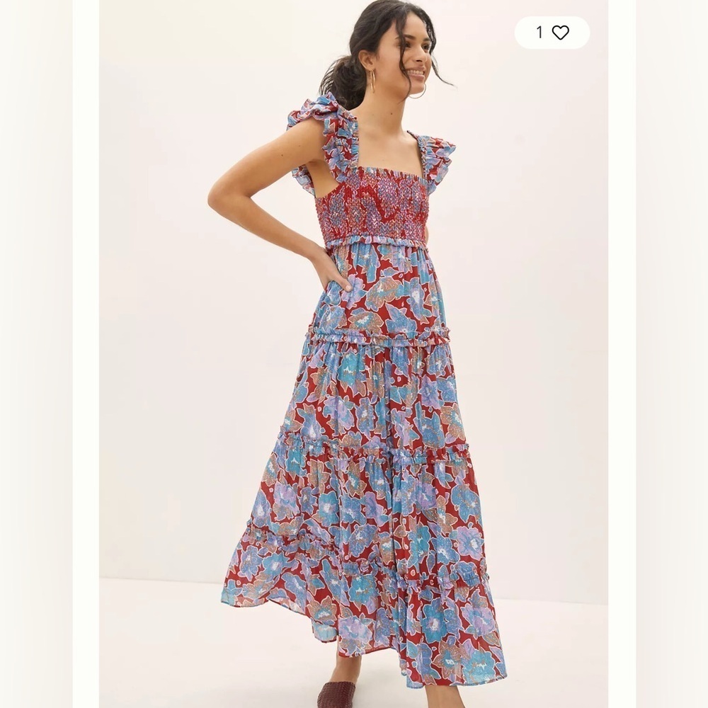 Anthropologie Love The Label Bouquet Smocked Maxi Dress M